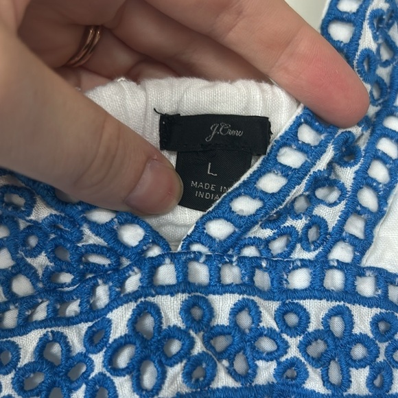 Blue and White Linen Blend Embroidered J.Crew Maxi Dress Size L - Picture 2 of 7